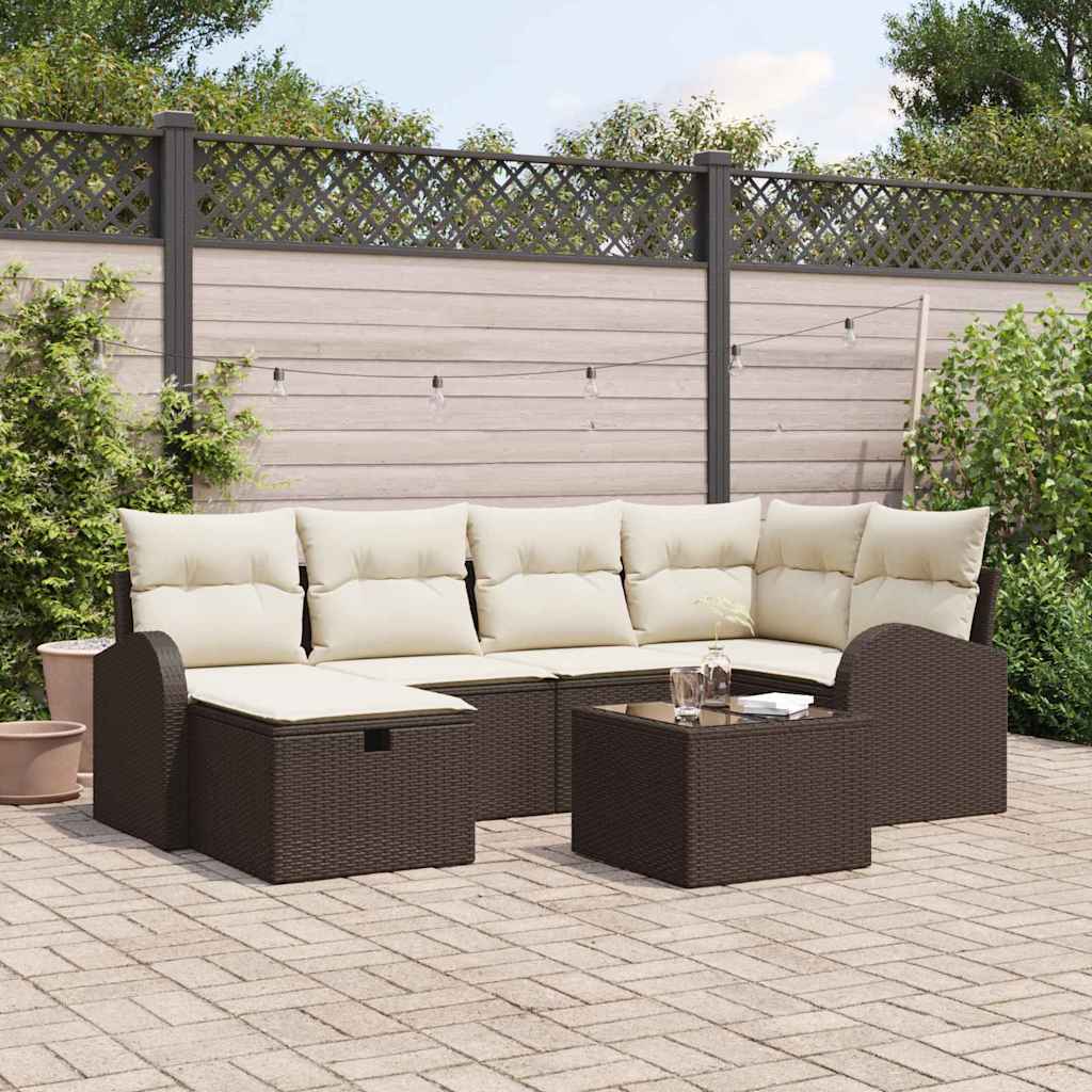 Garten-Sofa-Set 7 pcs Braun und Creme 234 x 124 x 85 cm